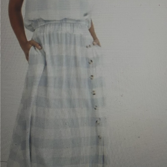 Madewell Linen Blend Side Button Midi Skirt Gingham Check Picnic Modest Sz XS - Picture 1 of 6